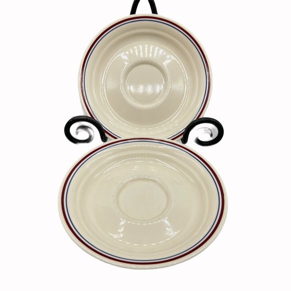 Corelle by Corning Vitrelle Abundance Pyroceram Red Blue Banded Saucers 5 Piece - Picture 6 of 10